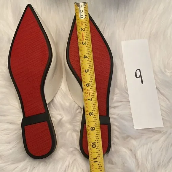 Riveted Off White Crème Gold Pointed Toe Flat Mules Shoes - Picture 11 of 17